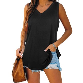 XIEERDUO Womens Tank Tops V Neck Basic Solid Color Casual Flowy Summer Sleeveless