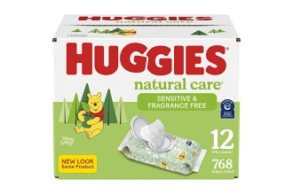 Baby Wipes, Huggies Natural Care Sensitive Baby Diaper Wipes, Unscented, Hypoallergenic, 12 Flip-Top Packs (768 Wipes Total)